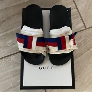 Gucci Black Ivory Red Blue Pursuit Bow Slides